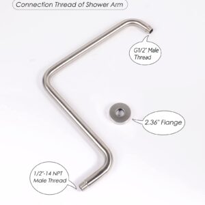 PHASAT S Shaped Shower Arm, 16.65 Inches High Rise Shower Arm with Flange,Shower Head Extension Arm Replacement,Shower Arm Extension Brushed Nickel,PU9L02