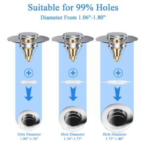 2.0 Upgraded Universal Bathroom Sink Stopper Pop Up, Sink Drain Plug for 1.06-1.80'' Drain Holes, Bathroom Stainless Steel Sink Drain Filter With Basket (Silver 1pc)