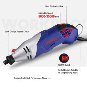 WORKPRO Rotary Tool Kit, 6 Variable Speed, Ideal for Crafting and DIY Projects – Cutting, Sanding, Grinding, Polishing, Drilling, Engraving