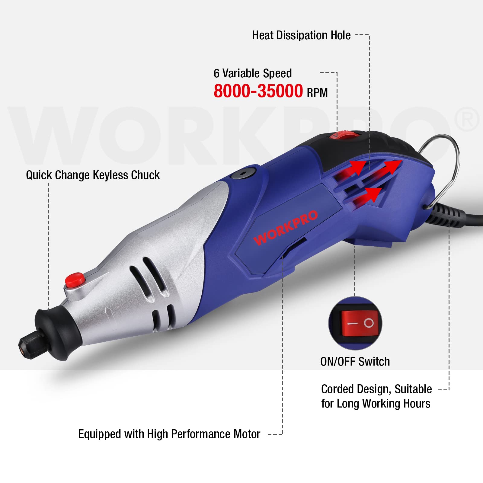 WORKPRO Rotary Tool Kit, 6 Variable Speed, Ideal for Crafting and DIY Projects – Cutting, Sanding, Grinding, Polishing, Drilling, Engraving