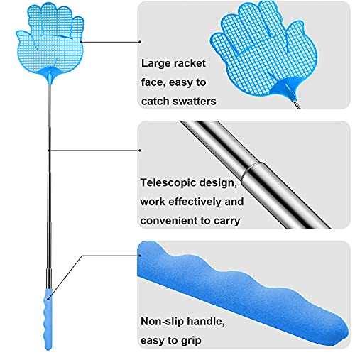 Rpanle 2 Pieces Fly Swatter, Extendable Fly Swatter, Strong Manual Fly Swats (Blue + Red)