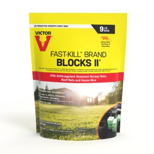 victor m909 fast-kill mouse & rat poison rodenticide bait blocks killer - kills roof rats, anticoagulant resistant norway rats, and house mice - 9 lb