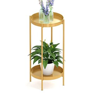 ovicar plant stand indoor outdoor - flower pot holder metal plant rack organizer, 2 tiers tall plant display storage shelf table for home garden patio bathroom office living room balcony corner (gold)