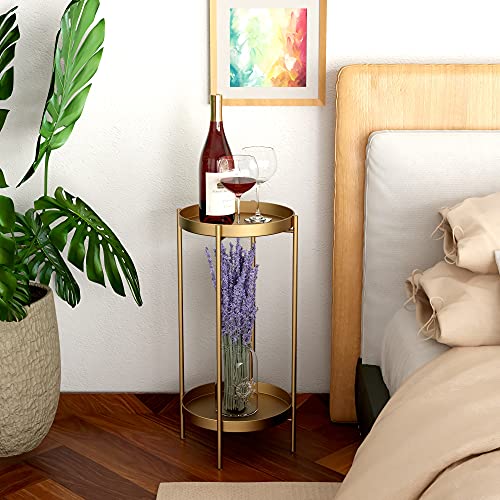 OVICAR Plant Stand Indoor Outdoor - Flower Pot Holder Metal Plant Rack Organizer, 2 Tiers Tall Plant Display Storage Shelf Table For Home Garden Patio Bathroom Office Living Room Balcony Corner (gold)