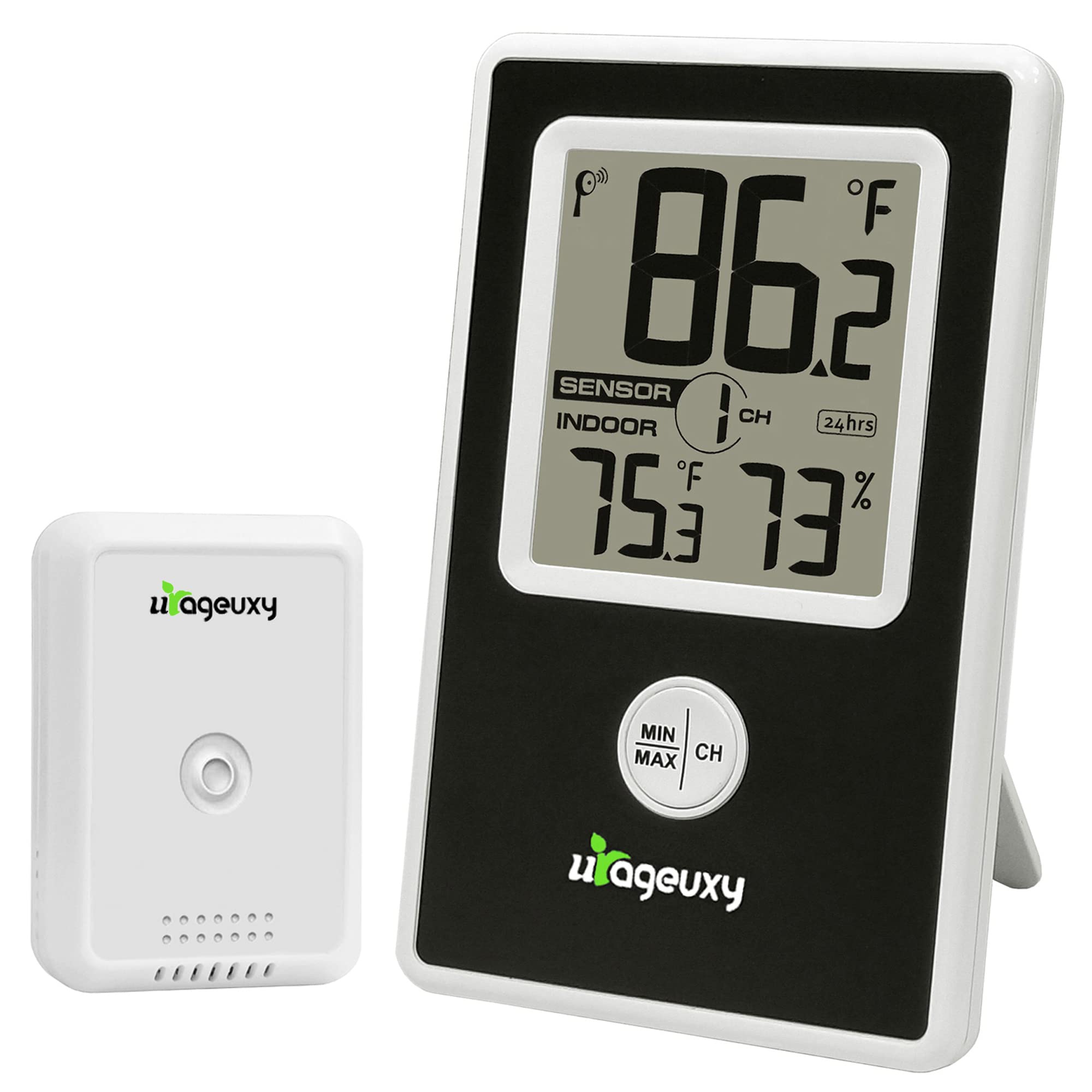 Urageuxy Digital Indoor Temperature Monitor Wireless Outdoor Thermometer Sensor up to 300ft 24H Min Max Records Ideal for Patio Garden Room