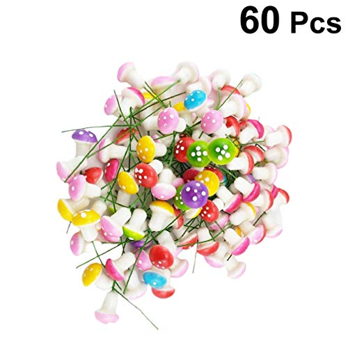 ULTNICE 60pcs Mini Foam Mushroom Miniature Figurines Cake Toppers for DIY Fairy Garden Micro Landscape Flower Pot Bonsai Dollhouse Ornament