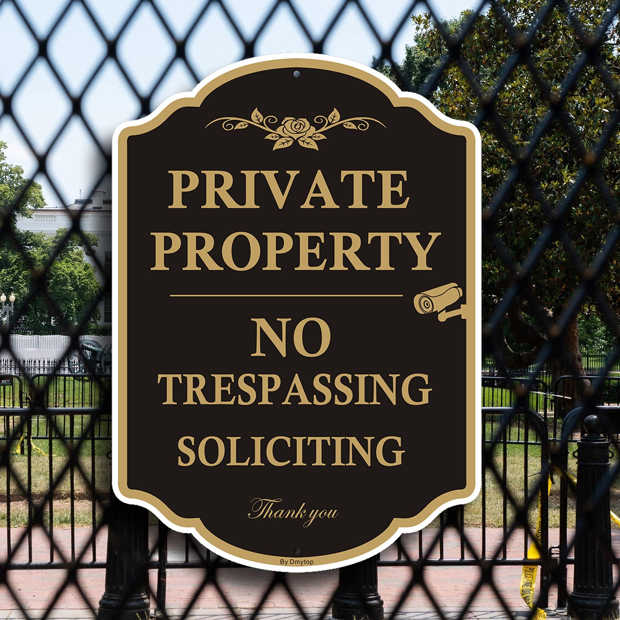 Private Property Sign No Trespassing Sign, No Soliciting Signs, CCTV IP Camera Video Surveillance Warning Metal Signs, 14 x 10 Inches Rust Free Aluminum Metal Sign, 1 Pack