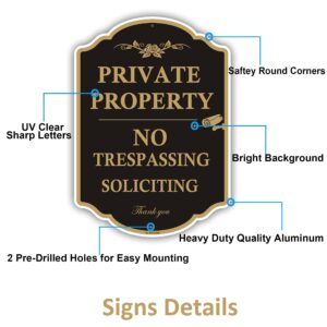 Private Property Sign No Trespassing Sign, No Soliciting Signs, CCTV IP Camera Video Surveillance Warning Metal Signs, 14 x 10 Inches Rust Free Aluminum Metal Sign, 1 Pack