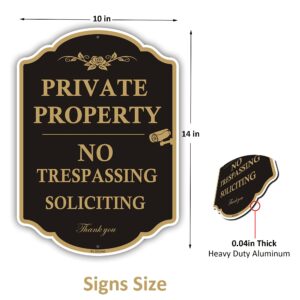 Private Property Sign No Trespassing Sign, No Soliciting Signs, CCTV IP Camera Video Surveillance Warning Metal Signs, 14 x 10 Inches Rust Free Aluminum Metal Sign, 1 Pack