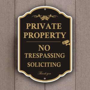 Private Property Sign No Trespassing Sign, No Soliciting Signs, CCTV IP Camera Video Surveillance Warning Metal Signs, 14 x 10 Inches Rust Free Aluminum Metal Sign, 1 Pack