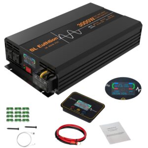 sl euthtion 3000w/6000w(peak) pure sine wave car power inverter 12v dc to 120v ac 60hz with lcd display, usb port, wireless remote control（10m for car home laptop truck