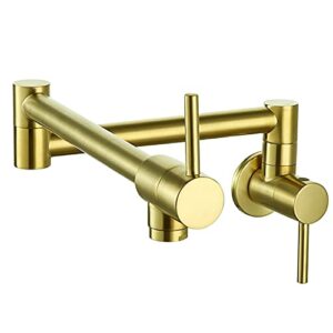 HAIYUNDA Pot Filler Folding Faucets,Wall Mount Pot Filler Kitchen Faucet Solid Brass,Swing Arm Folding Brushed Gold Modern Kitchen Sink Faucet Folding Stretchable with Single Hole Two Handles