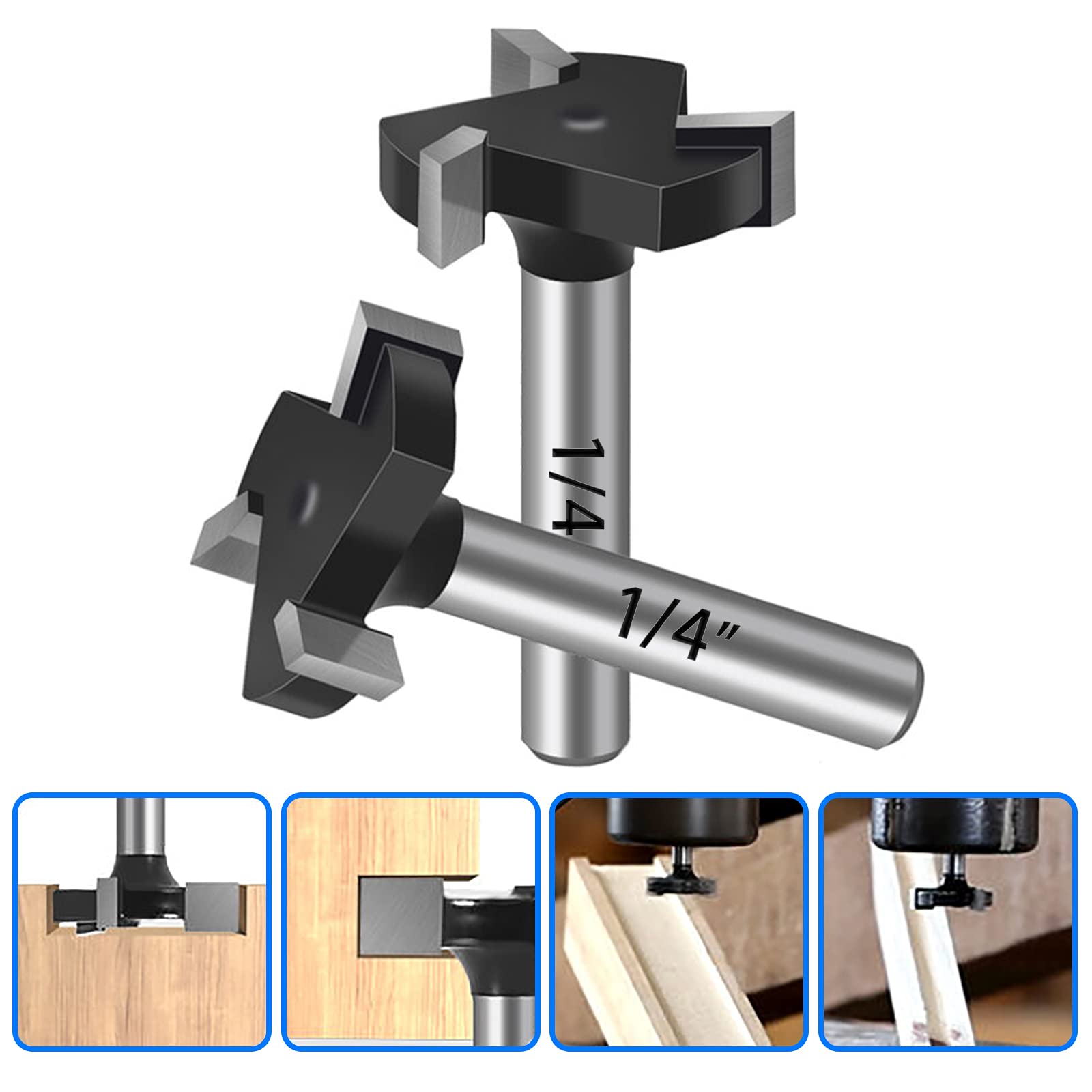 CNC Spoilboard Surfacing Router Bits, 1/4“ Shank 1” Cutting Diameter Dado and Planer Router Bits Spoilboard Cutter with Removable Inserts, Carbide Tipped Slab Flattening bit for Woodworking