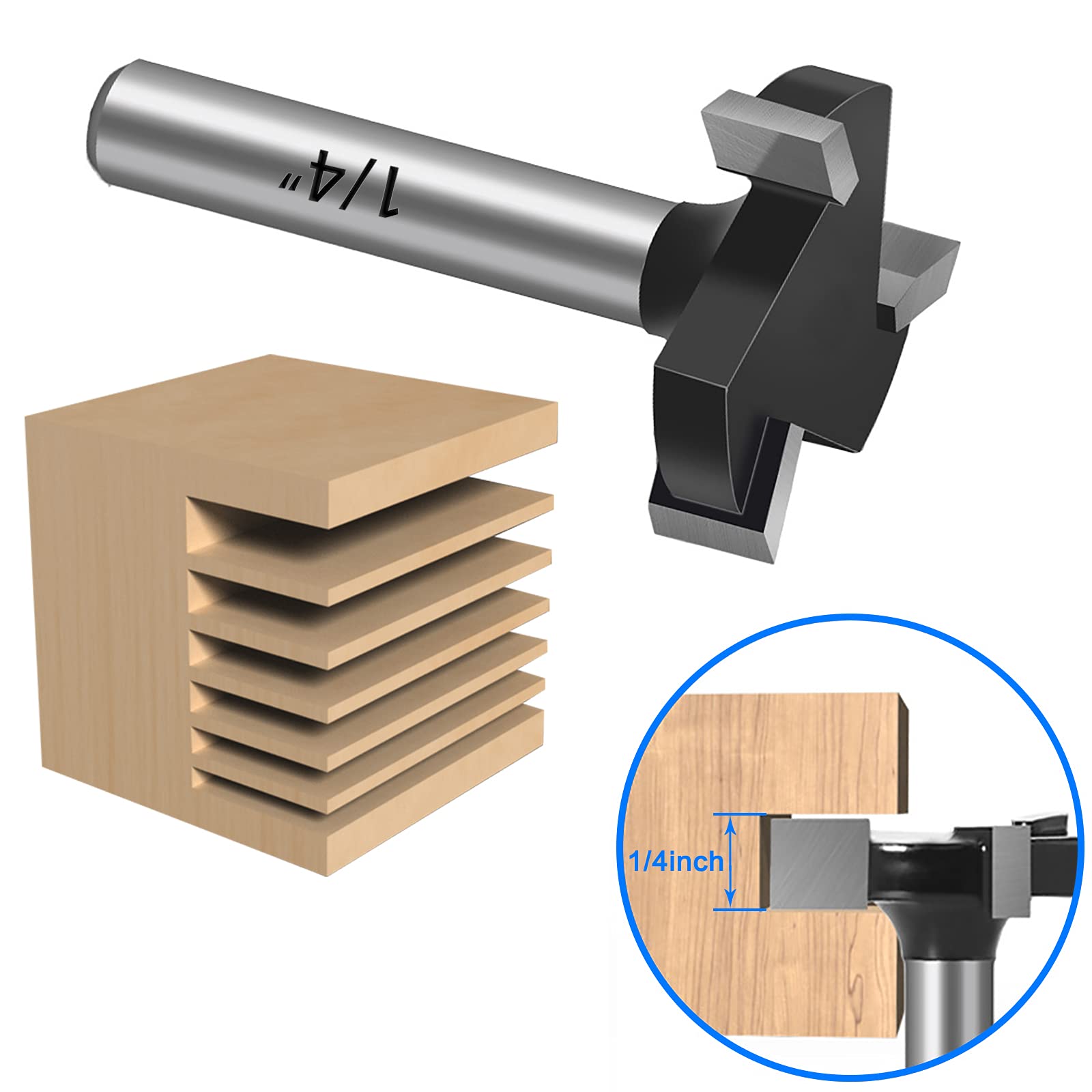 CNC Spoilboard Surfacing Router Bits, 1/4“ Shank 1” Cutting Diameter Dado and Planer Router Bits Spoilboard Cutter with Removable Inserts, Carbide Tipped Slab Flattening bit for Woodworking