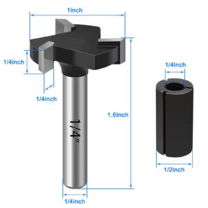 CNC Spoilboard Surfacing Router Bits, 1/4“ Shank 1” Cutting Diameter Dado and Planer Router Bits Spoilboard Cutter with Removable Inserts, Carbide Tipped Slab Flattening bit for Woodworking