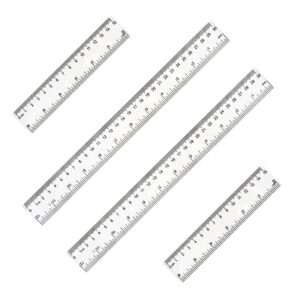 4 pack 12+6-inch straight rulers,clear plastic ruler, suitable for student school and office drawing measuring tools, kids ruler, standard ruler, centimeter and inch ruler, small rulers