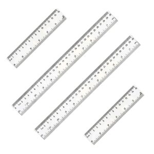 4 Pack 12+6-Inch Straight Rulers,Clear Plastic Ruler, Suitable for Student School and Office Drawing Measuring Tools, Kids Ruler, Standard Ruler, Centimeter and inch Ruler, Small Rulers