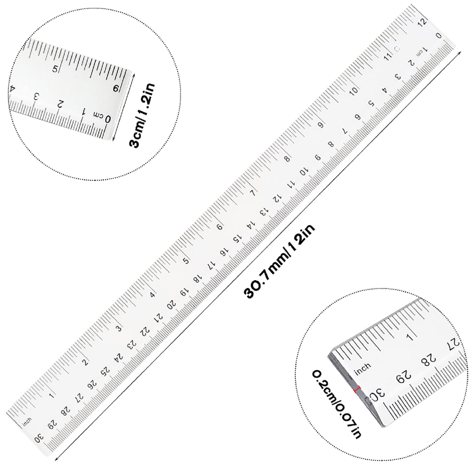 4 Pack 12+6-Inch Straight Rulers,Clear Plastic Ruler, Suitable for Student School and Office Drawing Measuring Tools, Kids Ruler, Standard Ruler, Centimeter and inch Ruler, Small Rulers