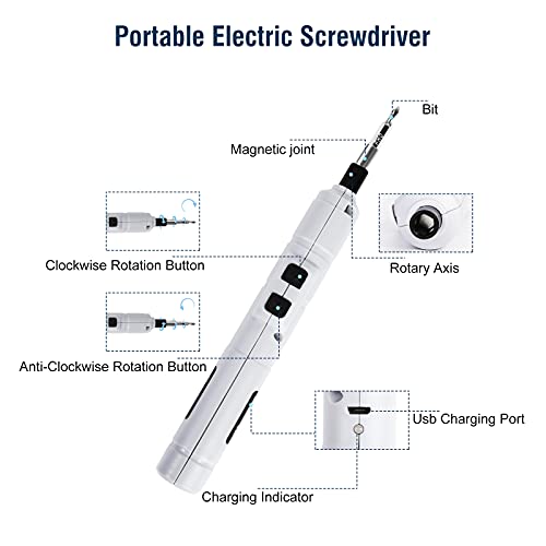 QYBEEDE Cordless Electric Screwdriver, 3.6V Mini Home Screwdriver Set Precision Bits with Screw Accessories Portable Magnetic Repair Tool Rechargeable Power Screwdriver for Phone Watch Camera Laptop