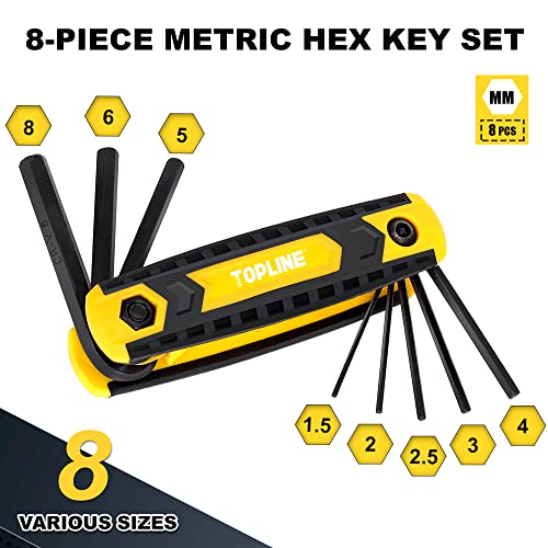 Topline 9-Piece Standard and Metric Hex Key Set, Black, Rubber and Steel