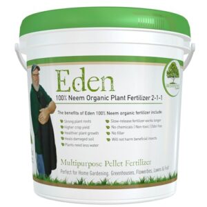 eden 100% organic neem cake, for vegetable gardening, fruit trees, roses & indoor or outdoor plants, omri listed (5lbs)