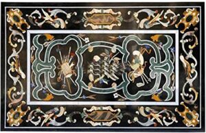48" x 30" inch black marble dining table top/coffee table top italian pietra dura design outdoor indoor table, office table, conference table, piece of conversation, family heir loom