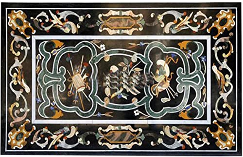 48" x 30" Inch Black Marble Dining Table Top/Coffee Table Top Italian Pietra Dura Design Outdoor Indoor Table, Office Table, Conference Table, Piece Of Conversation, Family Heir Loom