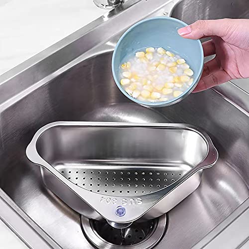 Maitexi Stainless Steel Sink Strainer Basket Triangle Sink,Triangle Sink Drainer Basket for Sink Food Strainer or Storage Rack (silver)