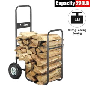 Ochine Firewood Log Cart Carrier Wood Rack, 43.3 x 28 x 17.7 in, 220lb Loading Capacity, Black Powder-Coated Steel