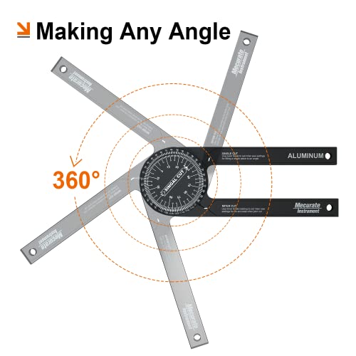 Mecurate Aluminum Miter Saw Protractor, 7.3-Inch Angle Finder Featuring Precision Laser Engraved Scales Woodworking Lightning Measure Tool with 360 Degree Rotation Function for Carpenters
