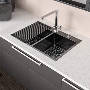 black drop in kitchen sink - mocoloo 33x22 gunmetal black double bowl stainless steel 16 gauge deep sinks 50/50
