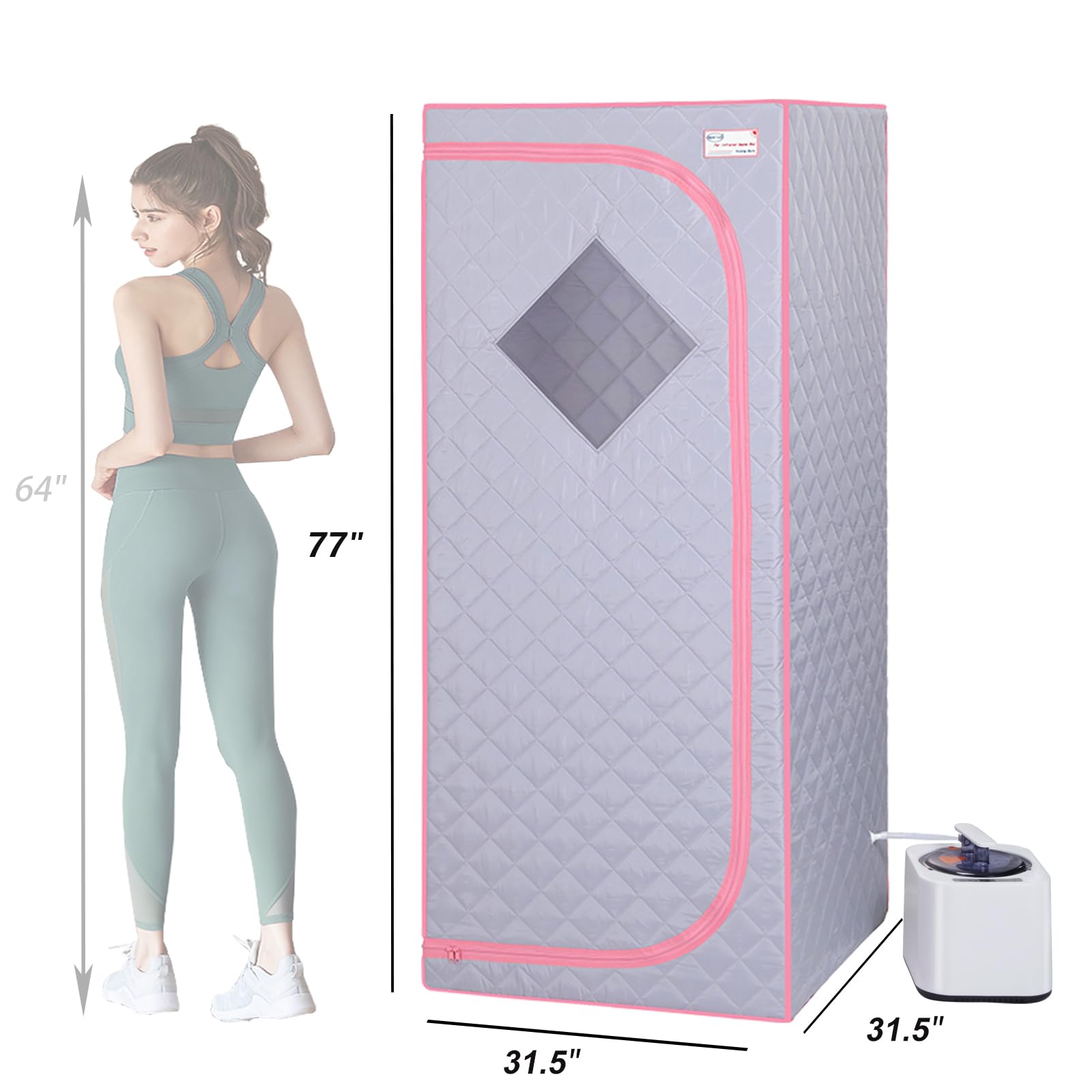 Kanlanth Portable Sauna Full Size Personal Steam Sauna for Home, 2.2L 1000 Watt Steam Generator, 60 Minute Timer with Remote Control, Chair Included, Home Sauna Spa Tent for Detox Relaxation, Grey