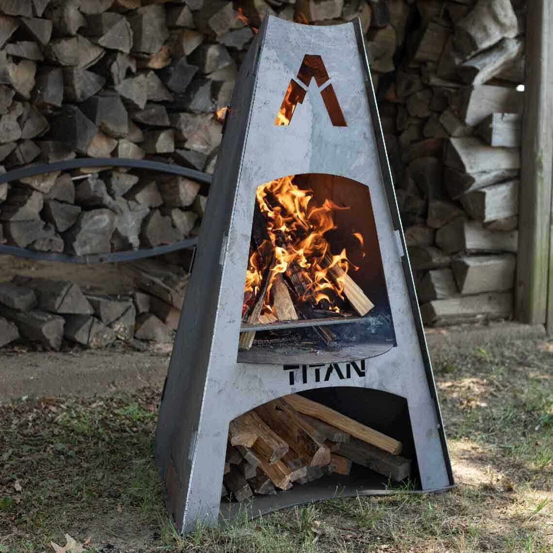 TITAN GREAT OUTDOORS 42" Matterhorn Pyramid Wood Fireplace Outdoor Chiminea Tower