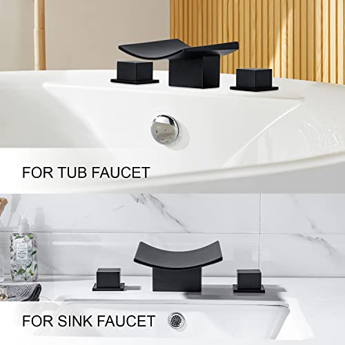 BANGPU Waterfall Bathroom Faucets, Modern Bathroom Sink Faucet 3 Holes Widespread Dual Handle Brass Basin Faucet Mixer Taps with Supply Hoses, Matte Black Vanity Sink Faucet