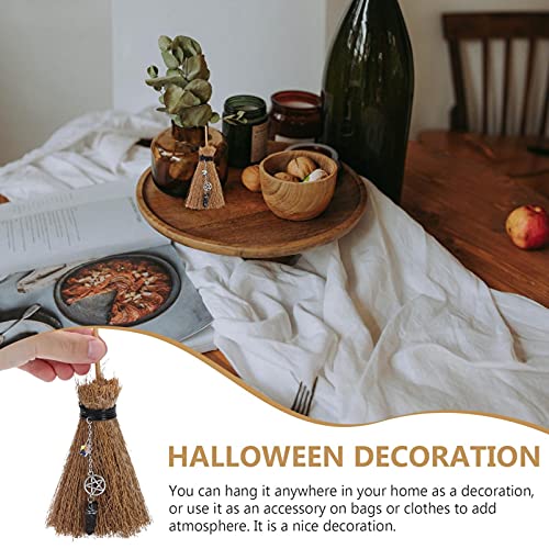 BESTOYARD 1pc Broom Pendant Small Wizard Broom Witches Accessories Halloween Brooms Pendants Halloween Straw Brooms Wood Witch Broom Halloween Broomstick Branch The Witch Pentagram Crystal