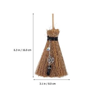 BESTOYARD 1pc Broom Pendant Small Wizard Broom Witches Accessories Halloween Brooms Pendants Halloween Straw Brooms Wood Witch Broom Halloween Broomstick Branch The Witch Pentagram Crystal