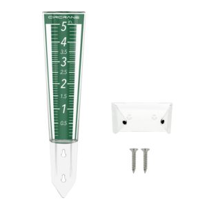 circrane 5-inch capacity outdoor rain gauge with additional hang bracket& stainless steel screws, magnifying scale and numbers design for easy read (green)
