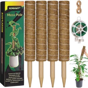 moss pole 56 inch, 4 pcs moss pole monstera plant support, 17.7 inch coir totem pole moss stick for climbing plants indoor monstera extension, train potted creepers to grow upwards, 65 feet twist tie
