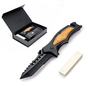 gvdv utility pocket knife - 6 in 1 folding knife with glass breaker, bottle opener, multi-function knife for survival camping hunting, gifts for men