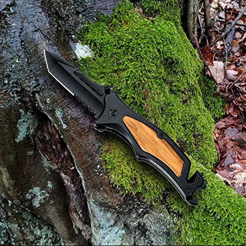 GVDV Utility Pocket Knife - 6 in 1 Folding Knife with Glass Breaker, Bottle Opener, Multi-function Knife for Survival Camping Hunting, Gifts for Men