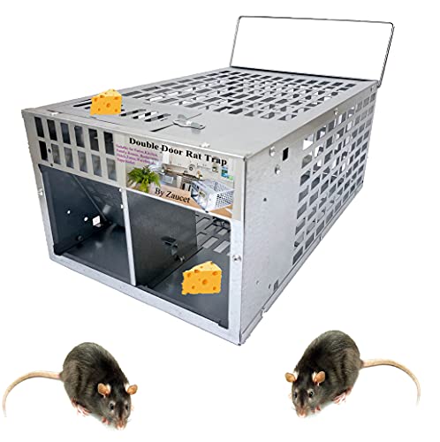 Joozer Humane Rat Trap Live Mouse Trap Indoor Animal Cage Multi Catch and Release 2 Door Large Bait Cage Reusable (Silver)