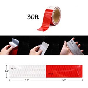 UTSAUTO DOT-C2 Reflective Tape 2 inches x 30ft Reflective Safety Tape Waterproof Warning Sticker Trailer Red & White Reflective Strip for Trailer Cars Trucks Outdoor