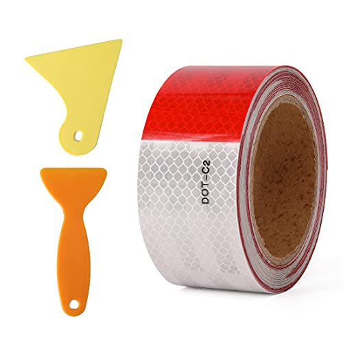 UTSAUTO DOT-C2 Reflective Tape 2 inches x 30ft Reflective Safety Tape Waterproof Warning Sticker Trailer Red & White Reflective Strip for Trailer Cars Trucks Outdoor