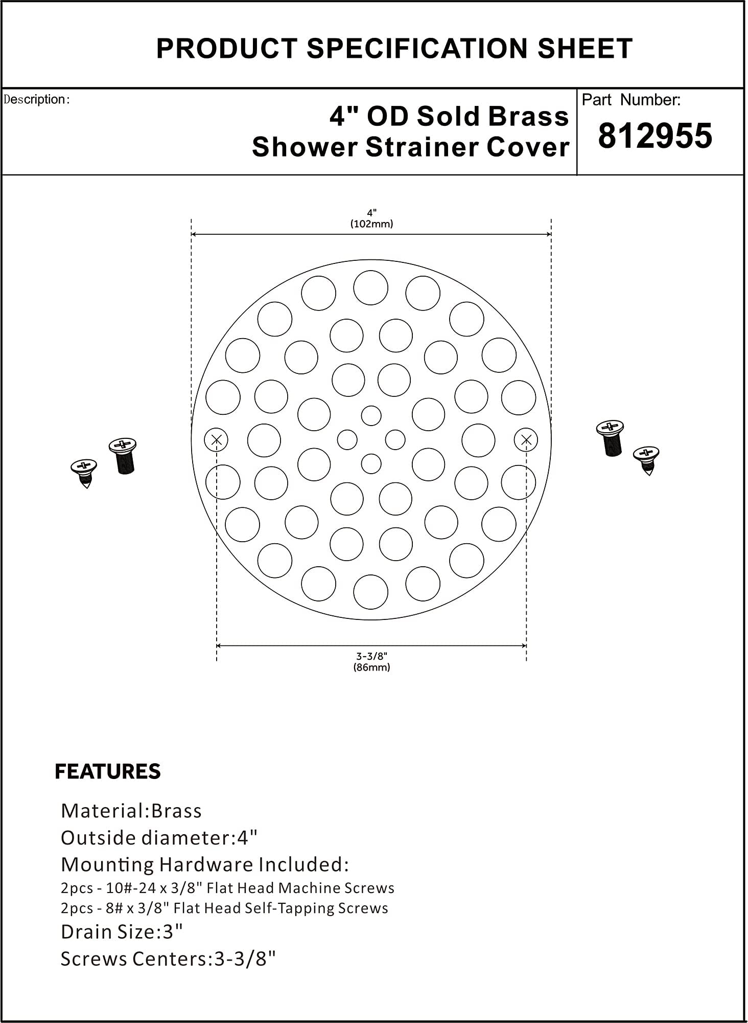 Artiwell 4’’ Shower Strainer Drain Trim Set, Solid Brass Screw-in Shower Strainer Drain Cover, Replacement Strainer Grid by Artiwell, Machine & Self-Tapping Screws Included (Brushed Gold)