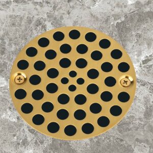 Artiwell 4’’ Shower Strainer Drain Trim Set, Solid Brass Screw-in Shower Strainer Drain Cover, Replacement Strainer Grid by Artiwell, Machine & Self-Tapping Screws Included (Brushed Gold)