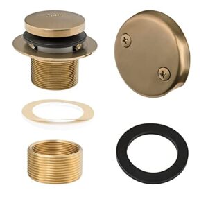 champagne bronze tip-toe tub trim set with two-hole overflow faceplate and no plumber’s gasket, replacement bath drain trim kit with universal fine/coarse thread, no putty installation by artiwell