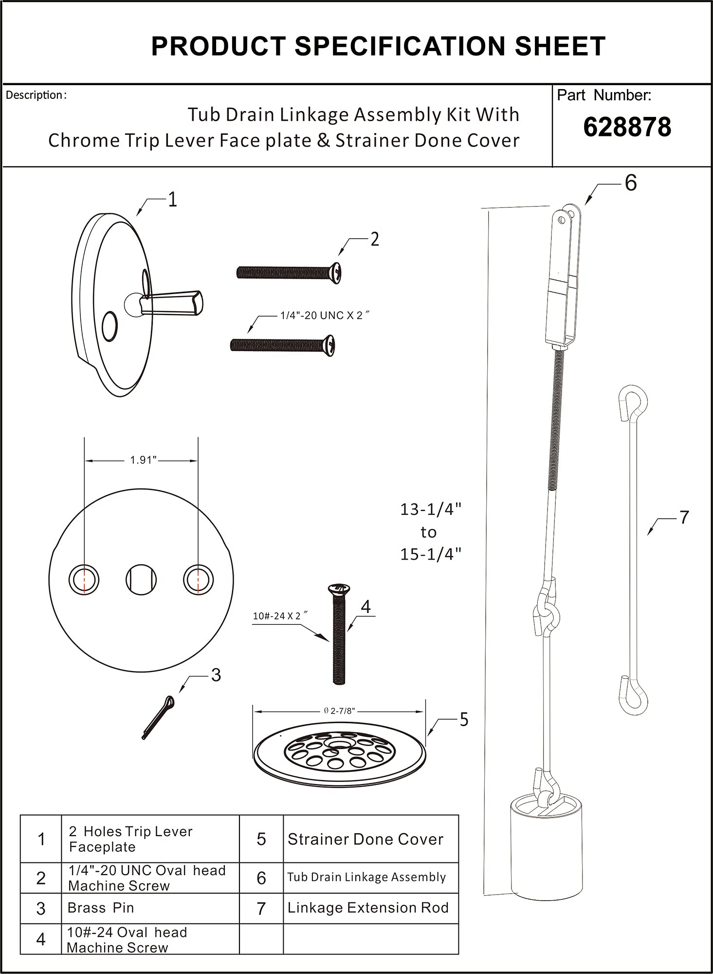 Tub Drain Linkage Assembly with Trip Lever and Strainer Done Cove, Fit for Trip Lever Bath Tub Waste and Overflow Drain by Artiwell