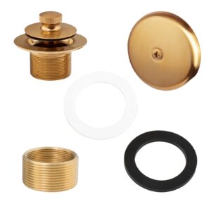 artiwell push & lock tub trim set with single-hole overflow faceplate, bathtub conversion kit assembly with conversion bar, universal fine/coarse thread, no putty installation (brushed gold)