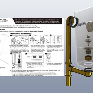 Artiwell Push & Lock Tub Trim Set with Single-Hole Overflow Faceplate, Bathtub Conversion Kit Assembly with Conversion Bar, Universal Fine/Coarse Thread, No Putty Installation (Brushed Gold)