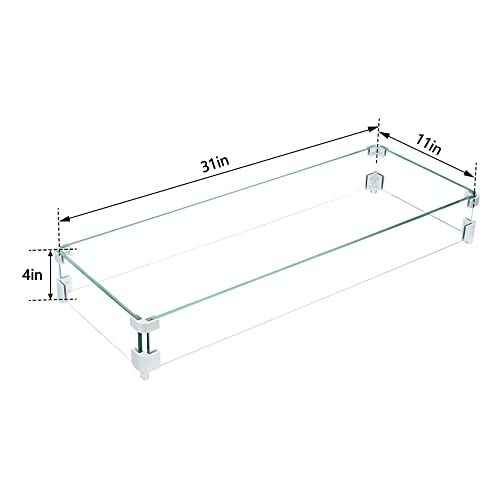 Ulax Furniture 31 x 11 x 4 Inch Fire Pit Glass Wind Guard Clear Tempered Glass Flame Guard for 29 Inch Outdoor Patio Fire Table Burner Pan, 5/16 Inch Thick